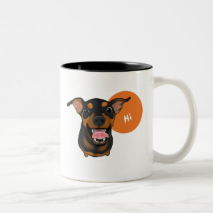 Em Dois Tons Caneca de café feliz do cão do Pinscher diminuto