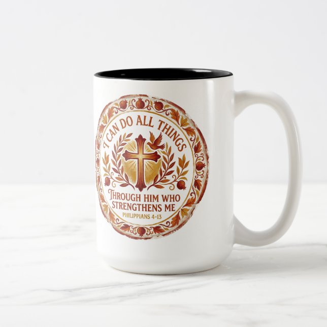 Em Dois Tons Caneca de café Filipenses 4:13 Versículo da Bíblia (Direita)