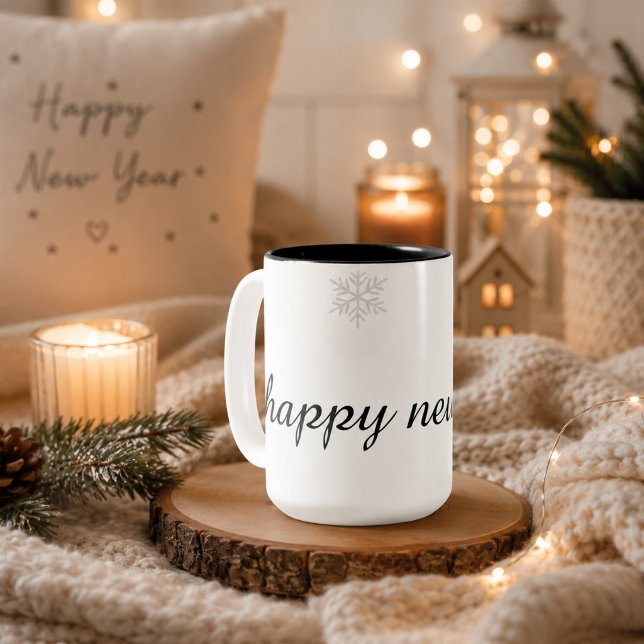 Em Dois Tons Caneca de Café Floco de Neve Ano Novo Feliz (Criador carregado)