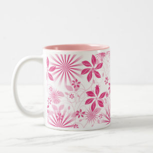 Em Dois Tons Caneca de café floral cor-de-rosa