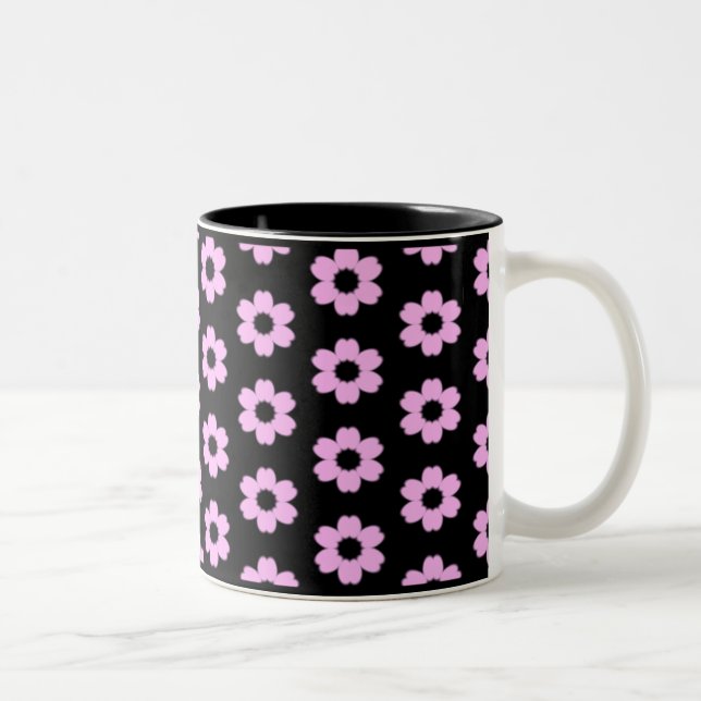 Em Dois Tons Caneca de café floral do preto e do rosa (Direita)