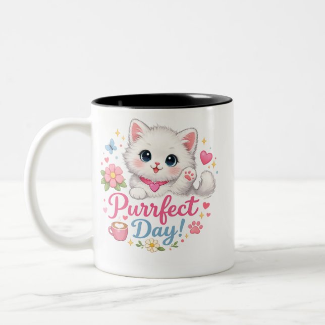 Em Dois Tons Caneca de Café Gatinho Fofo Dia Perfeito (Esquerda)