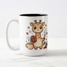 Caneca de Café Girafa Kawaii de Duas Cores