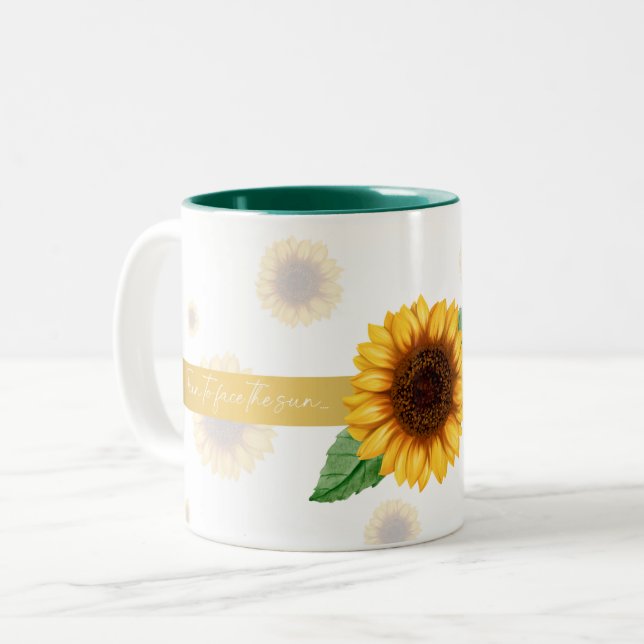 Em Dois Tons Caneca de Café Girassol "Enfrente o sol" (Frente Esquerda)