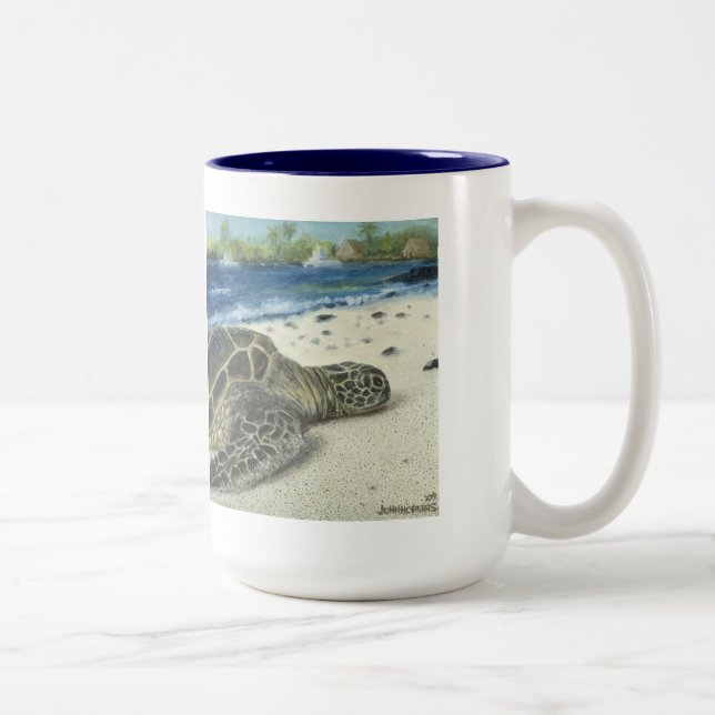Em Dois Tons Caneca de café grande da tartaruga de mar da ilha (Direita)