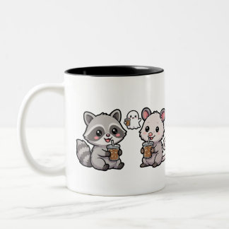 Em Dois Tons Caneca de Café Guaxinim e Gambá Fofos, Kawaii