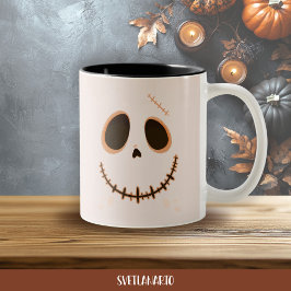 Em Dois Tons Caneca de Café Halloween Crânio Esqueleto Costurad