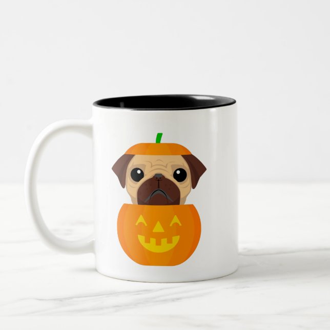 Em Dois Tons Caneca de Café Halloween Pugkin (Esquerda)