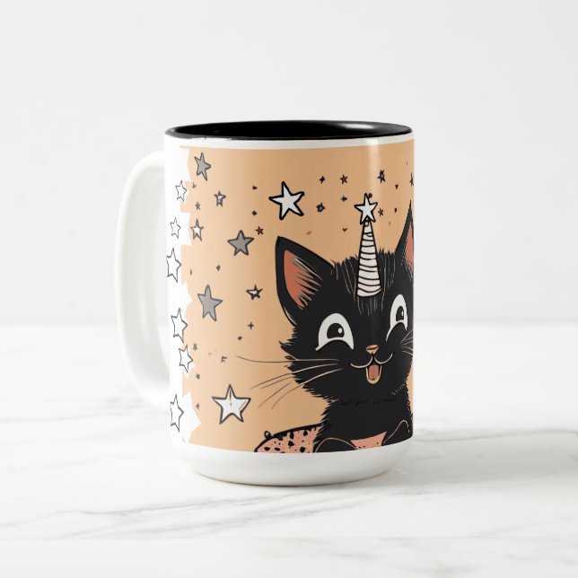 Em Dois Tons Caneca de Café Humor de Gatinho Preto Fofo (Frente Esquerda)