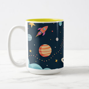 Em Dois Tons Caneca de Café Infantil Aventura Espacial Foguete
