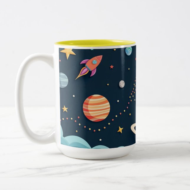 Em Dois Tons Caneca de Café Infantil Aventura Espacial Foguete (Esquerda)