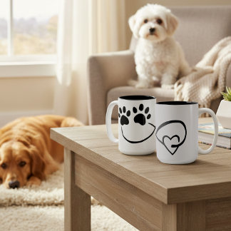 Em Dois Tons Caneca de Café Infinity Paw Prints e Heart, 450 ml