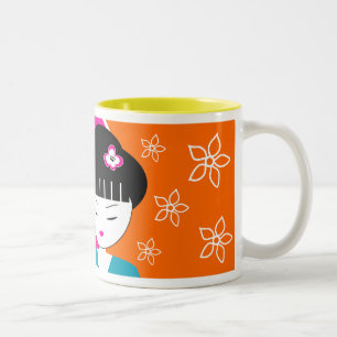 Em Dois Tons Caneca de café japonesa moderna da menina de