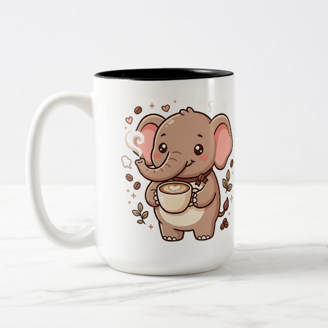 Em Dois Tons Caneca de Café Kawaii de Elefante Fofo - Caneca de (Esquerda)