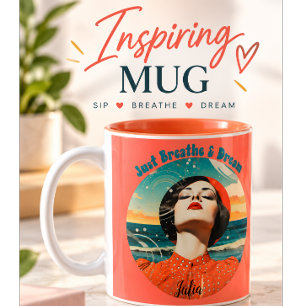 Em Dois Tons Caneca de café laranja Retro Apenas Respire & Sonh