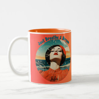 Em Dois Tons Caneca de café laranja Retro Apenas Respire & Sonh