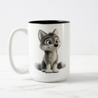 Em Dois Tons Caneca de Café Lobo Fofo | Caneca de Cachorro Husk
