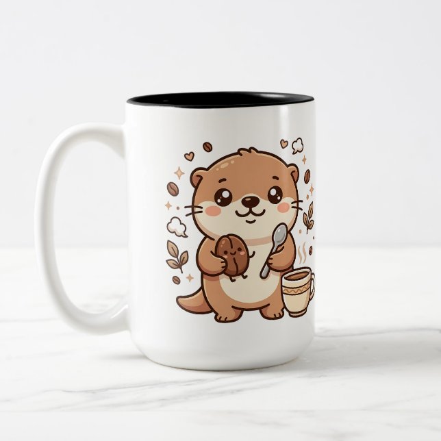 Em Dois Tons Caneca de Café Lontra Kawaii de Duas Cores (Esquerda)