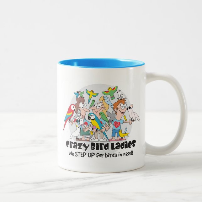 Em Dois Tons Caneca de café louca das senhoras do pássaro (Direita)