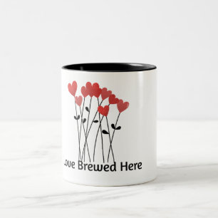 Em Dois Tons Caneca de Café Love Brewed Here Desenho de Coraç