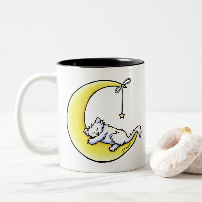 Em Dois Tons Caneca de Café Lunar Love White Cat Tom Duplo (Com Donut)