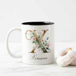 Em Dois Tons Caneca de Café Luxo Dourado Floral Inicial X Duas-
