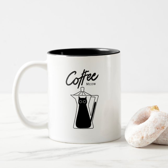 Em Dois Tons Caneca de Café Meow Gato Fofo (Com Donut)