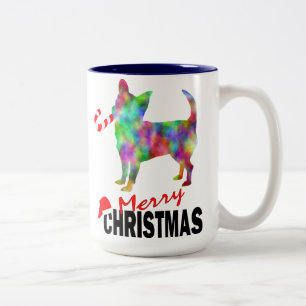 Em Dois Tons Caneca de Café Natalino Chihuahua e Cana de Açúcar