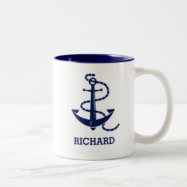 Em Dois Tons Caneca de café náutica personalizada da âncora (Direita)