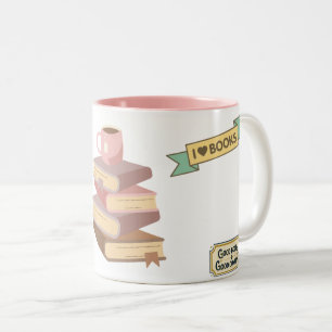 Em Dois Tons Caneca de café para bibliófilos com gráfico de liv