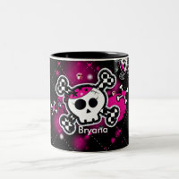 Caneca de Café para Meninas Caveira e Ossos Coraçõ