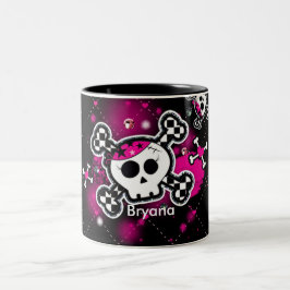 Em Dois Tons Caneca de Café para Meninas Caveira e Ossos Coraçõ