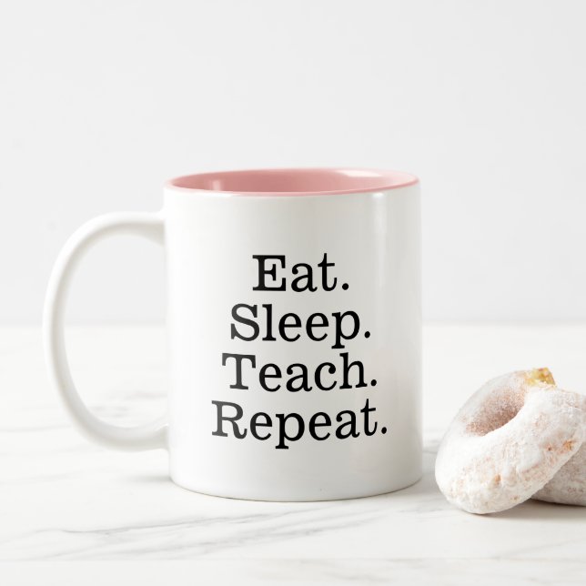 Em Dois Tons Caneca de café para professor comer dormir ler rep (Com Donut)