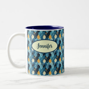Em Dois Tons Caneca de Café Personalizada com Padrão Azul