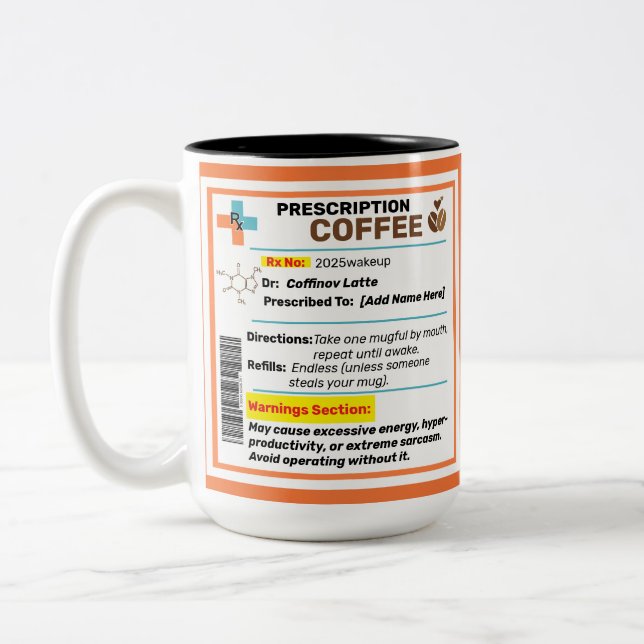 Em Dois Tons Caneca de Café Personalizada com Receita Engraçada (Esquerda)