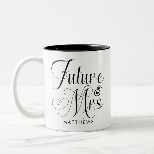 Em Dois Tons Caneca de Café Personalizada Future Mrs Caligrafia (Esquerda)