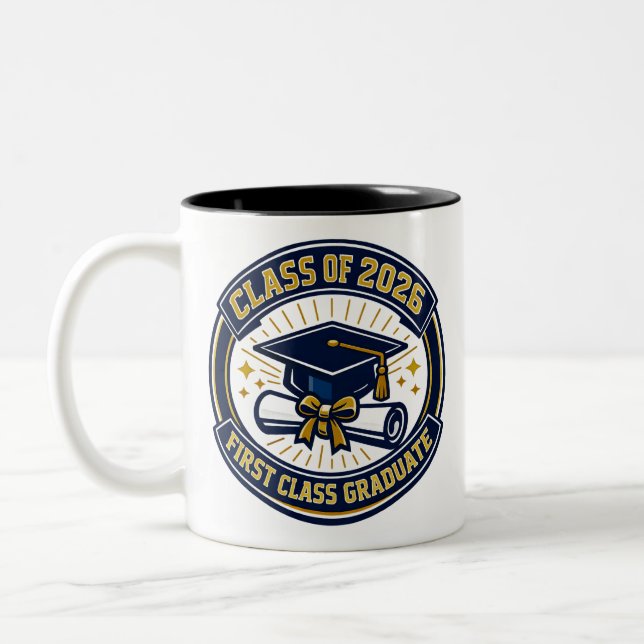 Em Dois Tons Caneca de Café Personalizada Graduado 2026 (Esquerda)