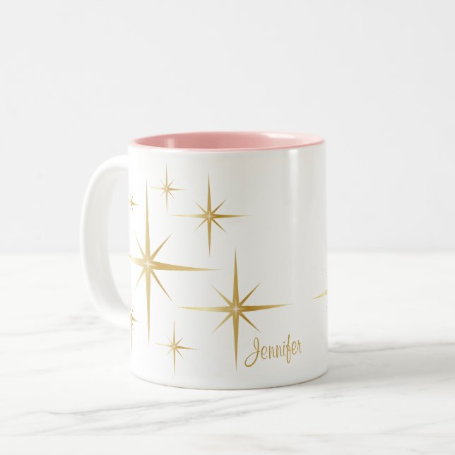 Em Dois Tons Caneca de café personalizada Starburst do vintage (Frente Esquerda)