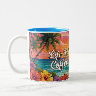 Em Dois Tons Caneca de Café Praia Tropical | A Vida é Melhor Co