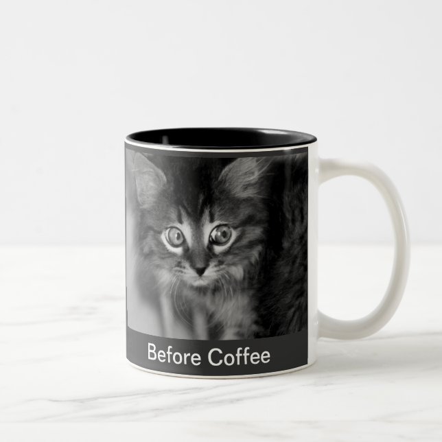 Em Dois Tons Caneca de café preta & branca do gatinho (Direita)