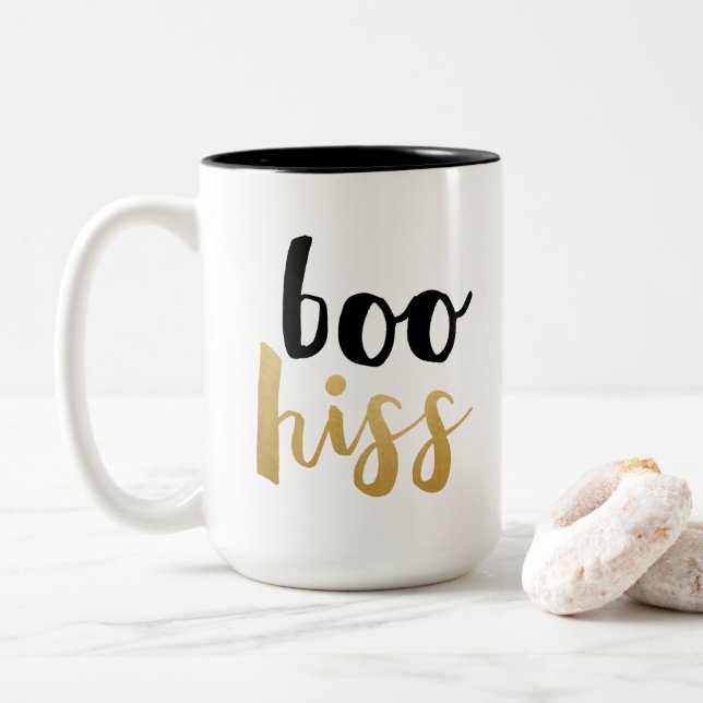 Em Dois Tons Caneca de café preta & Dourado da tipografia do (Com Donut)