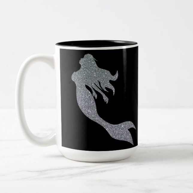 Em Dois Tons Caneca de Café Preta Mermaid Brilho Prateado (Esquerda)