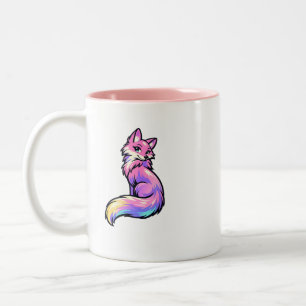 Em Dois Tons Caneca de Café Raposa Galáxia Pastel Estética