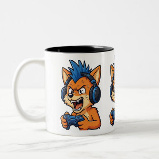 Em Dois Tons Caneca de Café Raposa Gamer Bravo e Divertido com