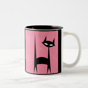 Em Dois Tons caneca de café retro do pop art do rosa do gato