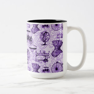 Em Dois Tons Caneca de café roxa do teste padrão de Steampunk