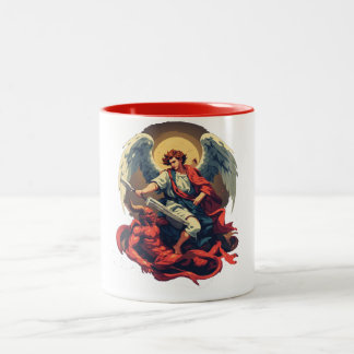 Em Dois Tons Caneca de café São Miguel Derrotando o Diabo