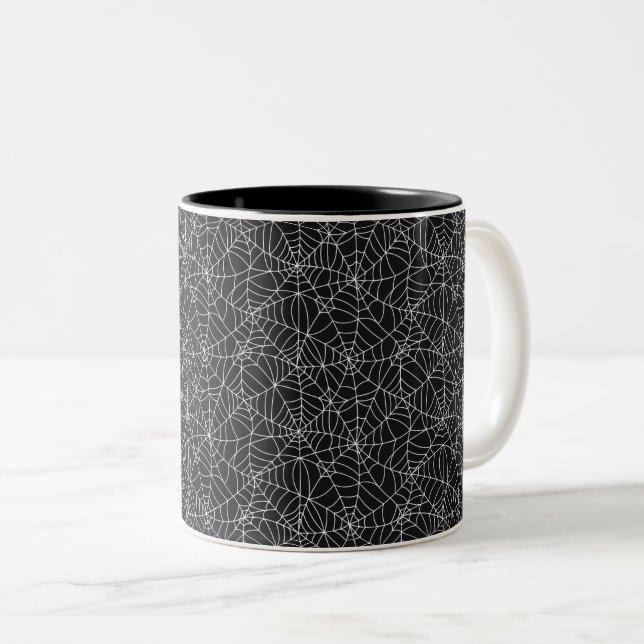 Em Dois Tons Caneca de Café Teias de Aranha de Halloween (Frente Esquerda)
