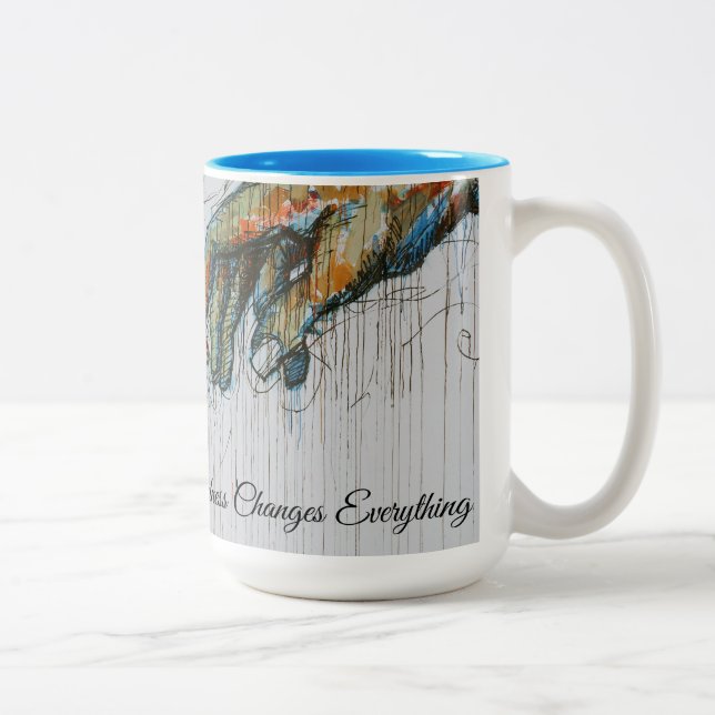 Em Dois Tons Caneca de Café Together We Rise – Mãos Abstratas A (Direita)