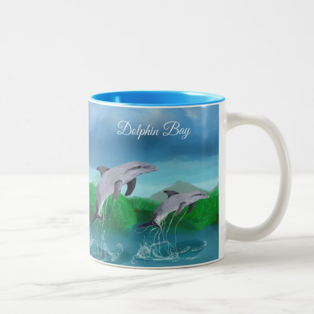 Em Dois Tons Caneca de café tropical da baía do golfinho por (Direita)